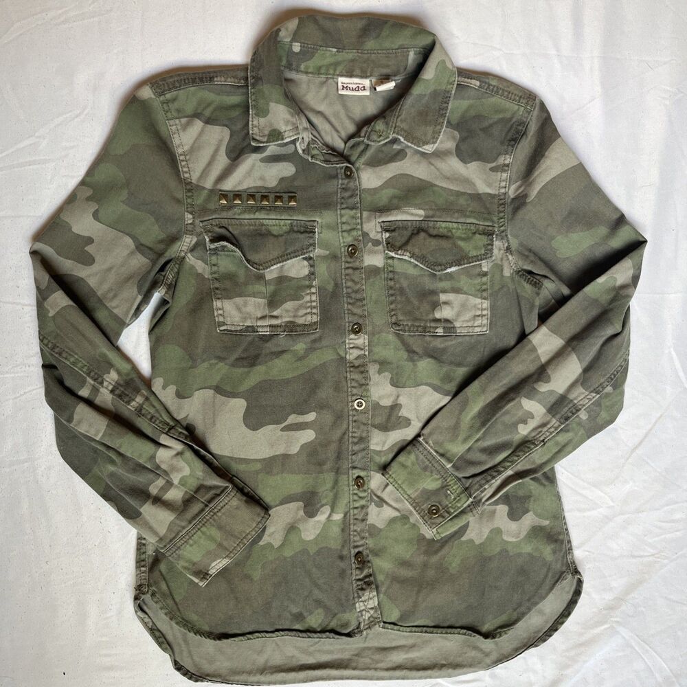Mudd Women's Shirt Size Small Camo Long Sleeve Button Up Shirt Y2K Army Military